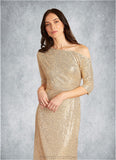 Thea A-Line Asymmetrical Neckline Sequins Floor-Length Dress STKP0022686
