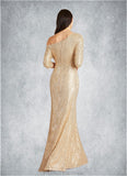 Thea A-Line Asymmetrical Neckline Sequins Floor-Length Dress STKP0022686
