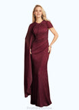 Caylee Mermaid Ruffle Cape Metallic Mesh Floor-Length Dress STKP0022687