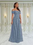 Megan A-Line Sweetheart Off the Shoulder Lace Floor-Length Dress STKP0022688
