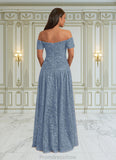 Megan A-Line Sweetheart Off the Shoulder Lace Floor-Length Dress STKP0022688