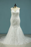 2024 Mermaid Wedding Dresses Tulle Scoop With Applique PYZT6TZN
