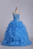 2024 Organza Sweetheart Quinceanera Dresses With Beads And Ruffles Ball PGENYT1Q