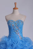 2024 Organza Sweetheart Quinceanera Dresses With Beads And Ruffles Ball PGENYT1Q