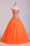 2024 Quinceanera Dresses Ball Gown Sweetheart Beaded Bodice Floor PR41XD2Q