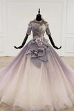 Sparkly Ball Gown Ombre Half Sleeves Jewel Long Prom Dresses, Beads Quinceanera Dresses STK15601