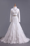 2024 Muslim Wedding Dresses Mermaid High Neck Tulle With Applique Court PF34BPTS