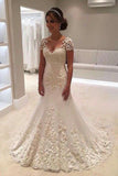 2024 New Arrival Mermaid/Trumpet V-Neck Tulle Wedding Dresses With Applique P9623872