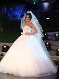 Ball Gown Bowknot Sweetheart Tulle Wedding Dresses Strapless Ivory Wedding Gowns STK14966