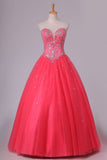 2024 Quinceanera Dresses Ball Gown Sweetheart Floor Length Beaded PCFGEZRY