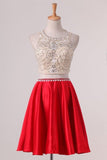 2024 New Arrival Scoop Beaded Bodice Homecoming Dresses A Line Satin Two PRLJTJ1L