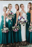 Elegant A Line Green Floor Length Bridesmaid Dresses, Long Prom STK20460