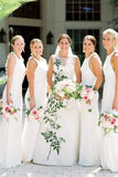 Elegant White Mermaid Chiffon Bridesmaid Dresses, Long Sleeveless Wedding Party Dress STK15218