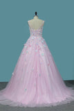 2024 Quinceanera Dresses A-Line Tulle With Applique Sweep PHQDA2D5