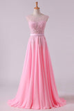 2024 Sexy Prom/Wedding Dresses With High Slit A-Line Scoop Chiffon With Embroidery PZL9BF1J