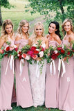Dusty Pink Chiffon Sheath Off Shoulder Long Bridesmaid Dresses, Wedding Party Dresses STK15141