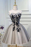 Elegant A Line Strapless Tulle Homecoming Dresses with Lace up Black Short Prom Dresses STK14974
