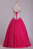 2024 Quinceanera Dresses Ball Gown Sweetheart Beaded Bodice Tulle PRE7F3XB