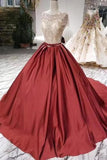Ball Gown Satin Prom Dress With Beading Long Formal Dresses With P86CNBZ2
