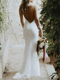 Backless Mermaid Spaghetti Straps Lace Backless Wedding Dresses Beach Bridal Dresses STK15056