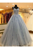 Ball Gown Straps Long Prom Dress Appliques Quinceanera STKPKS9FELB
