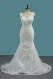 2024 Mermaid Wedding DressesV Neck Tulle With Applique Mermaid PM427J7L