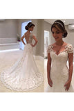 2024 New Arrival Mermaid/Trumpet V-Neck Tulle Wedding Dresses With Applique P9623872