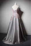 Gorgeous Round Neck Sleeveless Floor Length Satin Lace Appliques Long Prom Dresses