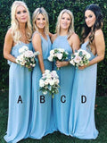 Elegant A Line Sky Blue Mismatched Bridesmaid Dresses Chiffon Long Prom Dresses STK15152