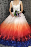 Princess Sweetheart Lace Appliques Ombre Tulle Long Prom Dresses Wedding Dresses STK15309