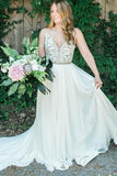 Elegant Spaghetti Straps V Neck Chiffon Backless Beach Wedding Dresses Bridal Gowns STK14976