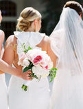 Elegant White Mermaid Chiffon Bridesmaid Dresses, Long Sleeveless Wedding Party Dress STK15218