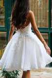 A Line V Neck Ivory Appliques Beads Homecoming Dresses Short Wedding Dresses STK15041
