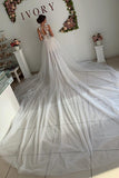 A Line Appliques Ivory Open Back Wedding Dresses, Long Beach Bridal Dresses STK14990
