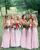 Dusty Pink Chiffon Sheath Off Shoulder Long Bridesmaid Dresses, Wedding Party Dresses STK15141