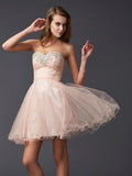 A-Line/Princess Sweetheart Sleeveless Short Silk like Satin Homecoming Dresses TPP0008534