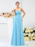 A-Line/Princess Sweetheart Pleats Hand-Made Flower Sleeveless Long Chiffon Bridesmaid Dresses TPP0005765