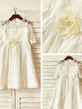 A-line/Princess Scoop Hand-made Flower 3/4 Sleeves Ankle-Length Lace Flower Girl Dresses TPP0007874