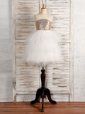 A-Line/Princess Tulle Paillette Scoop Sleeveless Tea-Length Flower Girl Dresses TPP0007530
