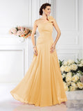 A-Line/Princess One-Shoulder Pleats Sleeveless Long Chiffon Bridesmaid Dresses TPP0005496