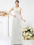 Sheath/Column V-neck Beading Sleeveless Long Chiffon Bridesmaid Dresses TPP0005417