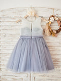 A-Line/Princess Tulle Lace Scoop Sleeveless Knee-Length Flower Girl Dresses TPP0007871
