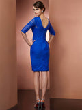 Sheath/Column High Neck 1/2 Sleeves Pleats Short Elastic Woven Satin Homecoming Dresses TPP0008489