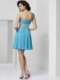 A-Line/Princess Spaghetti Straps Sleeveless Rhinestone Short Chiffon Homecoming Dresses TPP0008512