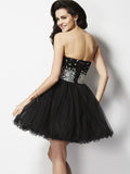 A-Line/Princess Sweetheart Sleeveless Beading Sequin Short Elastic Woven Satin Homecoming Dresses TPP0008573