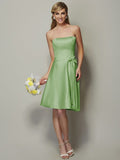 A-Line/Princess Strapless Sleeveless Bowknot Short Satin Bridesmaid Dresses TPP0005863