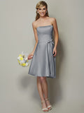 A-Line/Princess Strapless Sleeveless Bowknot Short Satin Bridesmaid Dresses TPP0005863