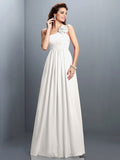 A-Line/Princess One-Shoulder Hand-Made Flower Pleats Sleeveless Long Chiffon Bridesmaid Dresses TPP0005399