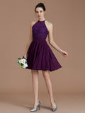 A-Line/Princess Halter Sleeveless Lace Short/Mini Chiffon Bridesmaid Dresses TPP0005132