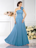 A-Line/Princess One-Shoulder Pleats Sleeveless Long Chiffon Bridesmaid Dresses TPP0005496
